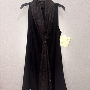 Black Sleeveless Top with Glitter Scarf